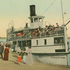 Illustration représentant un bateau à quai.
