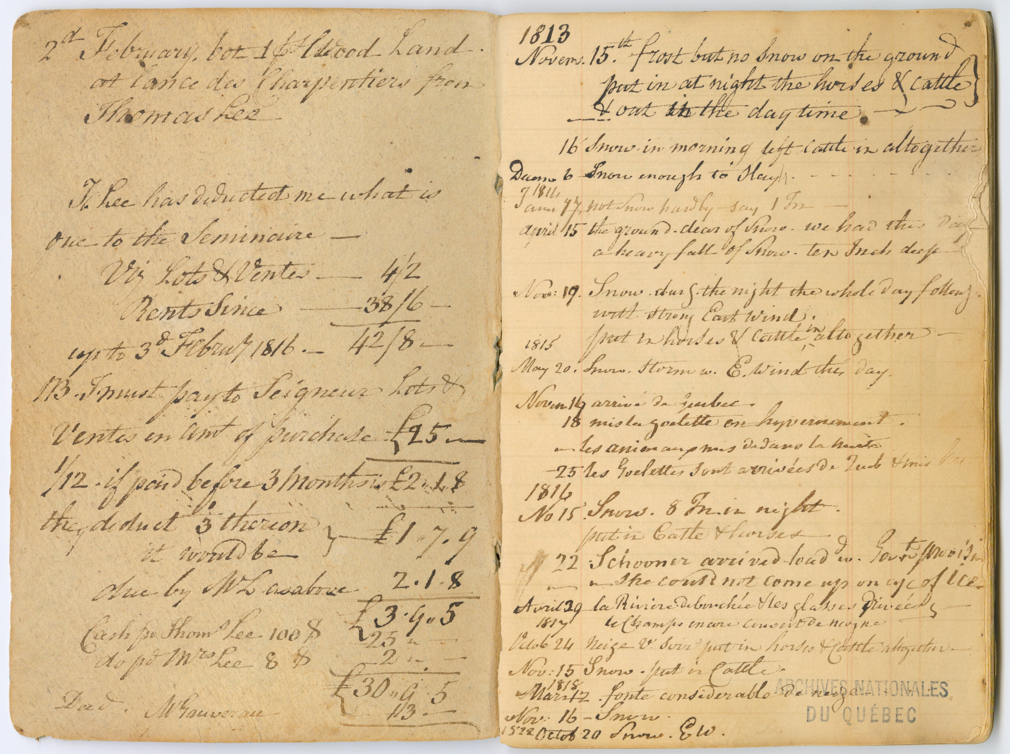 Extrait du livre de ferme de Georges Chaperon, 1813