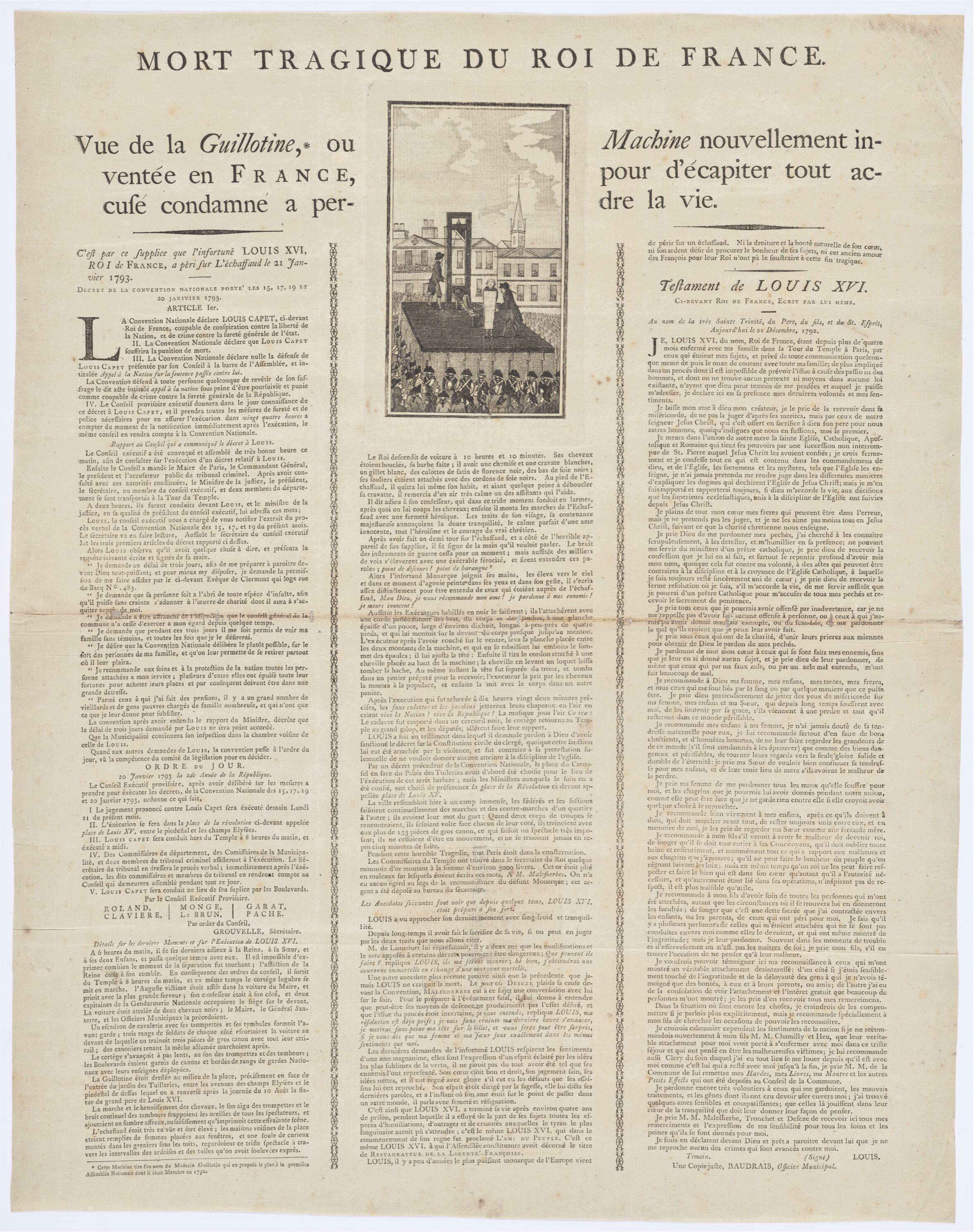 Mort tragique du roi de France, Québec, John Neilson, 1793