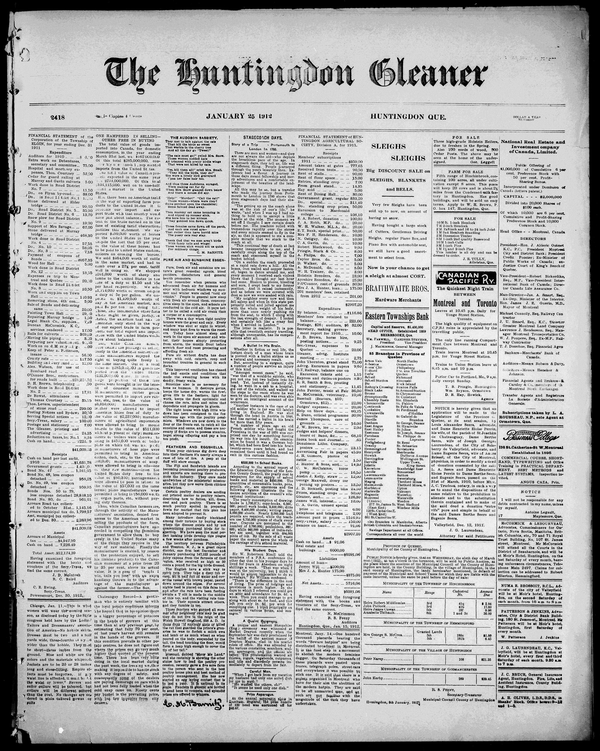 The Huntingdon Gleaner, 25 janvier 1912.