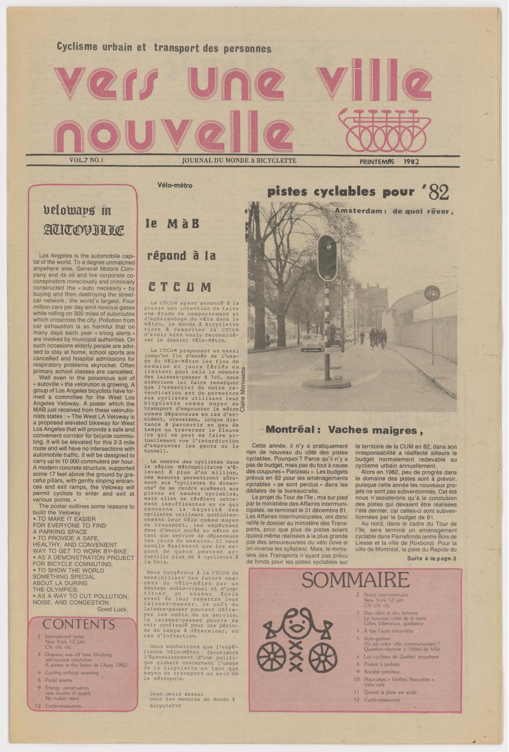 Vers une ville nouvelle : journal du monde à bicyclette, printemps 1982